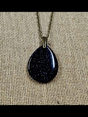 Dark Blue Goldstone Teardrop Pendant Necklace